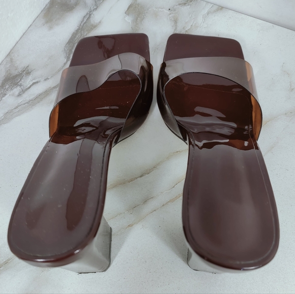 Unbranded Brown Transparent Square Toe Block Heel Sandals Slides, Sz 9.5 - Picture 9 of 14